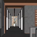 Modern Front Desk Reception Lobby With Large Glass Windows Gray Walls and White Curved Ceilings