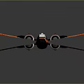 Orange And Black Cosmic Starfighter With Multiple Wings And Laser Spears