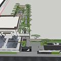 Modern Garden Landscape With White Sculpture Water Pool Reflection And Trees