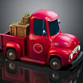 Red Vintage Truck With Wooden Crates And Grass In Cargo Bed