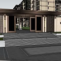 Chinese Style Residential Community Entrance Gate With Night Lighting Steps And Green Plants