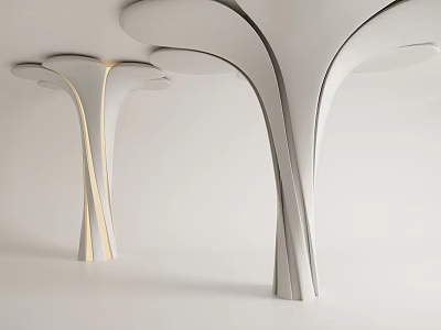 Modern Sculptural Columns With Curved White Design And Metallic Accents For Interior Space 3d model