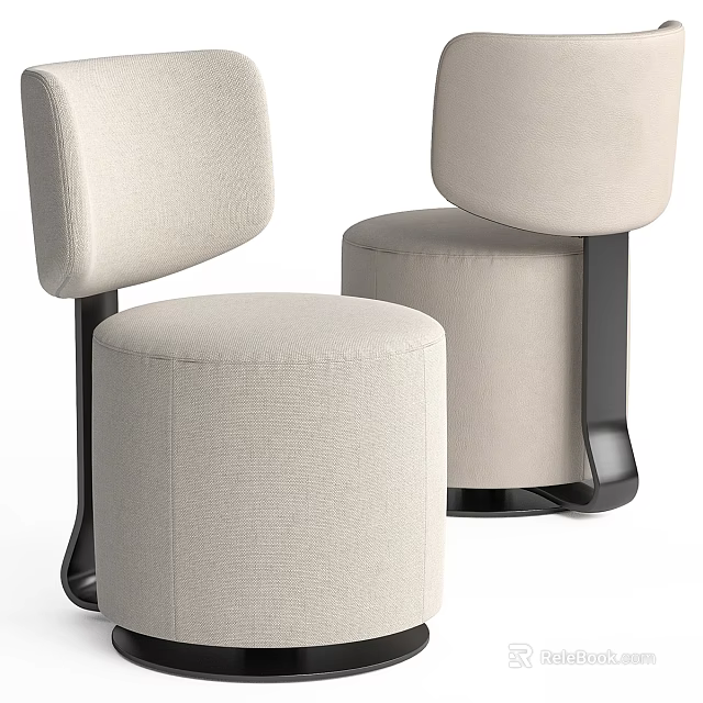 Modern Leisure Chair With Beige Fabric Upholstery And Black Metal Legs 3d model 