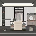 Modern Luxury Walk In Closet Interior With Hanging Clothes Drawers And Mirror