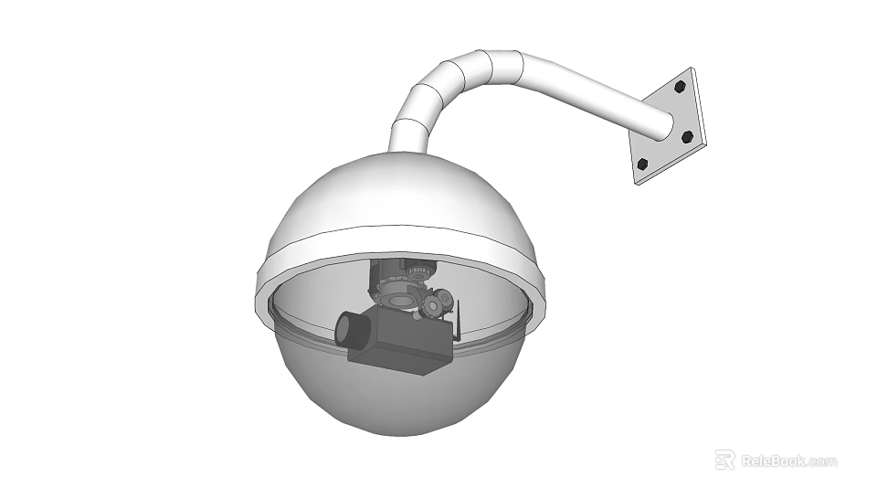 High Quality Projection Monitoring Dome Camera With Curved Mounting Bracket For Indoor Security 3d model 