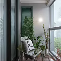 Villa Balcony Featuring Green Louvered Shutter Potted Plants Cozy Chair And Scenic View