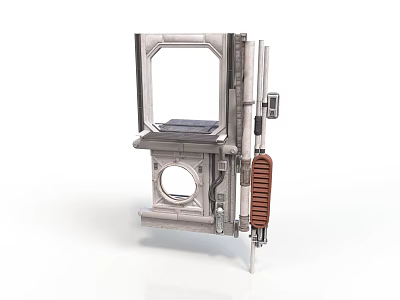 Industrial Mechanical Component With Metal Frame Square Opening Circular Hole And Brown Striped Panel 3d model