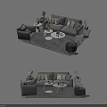 Modern Stylish Sofa Coffee Table Set With Armchair Floor Lamp Potted Plant And Throw Pillows