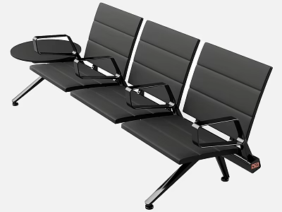 Black Three Seater Public Chair With Metal Frame Armrests And Side Table 3d model