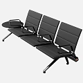 Black Three Seater Public Chair With Metal Frame Armrests And Side Table 3d model