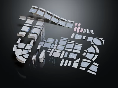 Architectural Model of Urban Planning Design with White and Gray Components 3d model