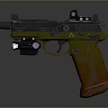 Tactical Pistol With Yellow Orange Grip And Black Barrel Textured Design