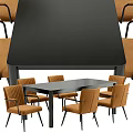 Modern Dining Table Set With Wooden Top And Brown Striped Chairs Black Legs