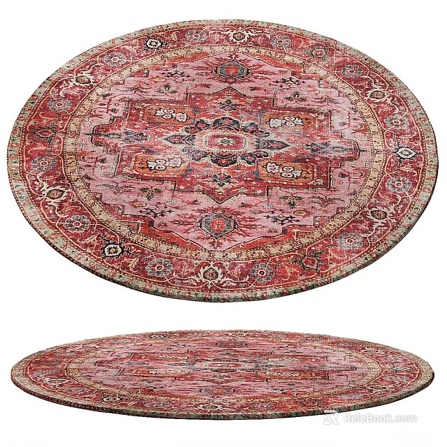 Round Area Rugs With Intricate Vintage Patterns And Rich Red Hues 3d model 