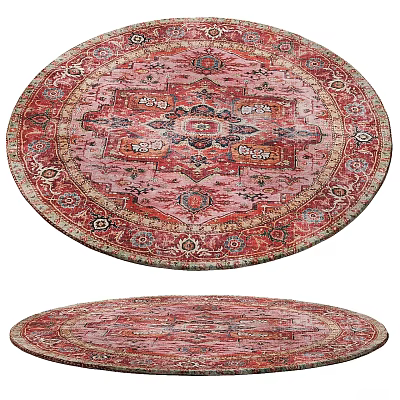 Round Area Rugs With Intricate Vintage Patterns And Rich Red Hues 3d model