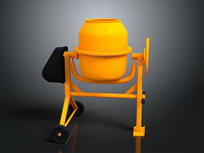 Yellow Concrete Mixer with Stand Black Hopper and Wheels for Construction Projects 3d model