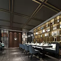 Modern Elegant Restaurant Interior Design With Dining Tables Chairs Pendant Lights And Decorative Wall