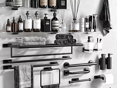 Essential Bathroom Accessories Featuring Shelves Towels Racks Toilet Paper Holder And Toiletries 3d model