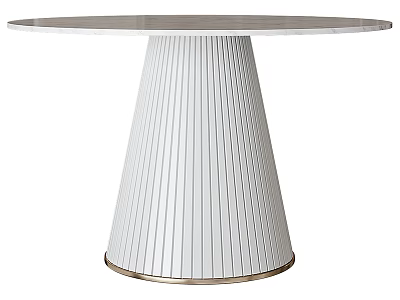 Modern Round White Dining Table With Conical Vertical Striped Design And Gold Trimmed Base 3d model