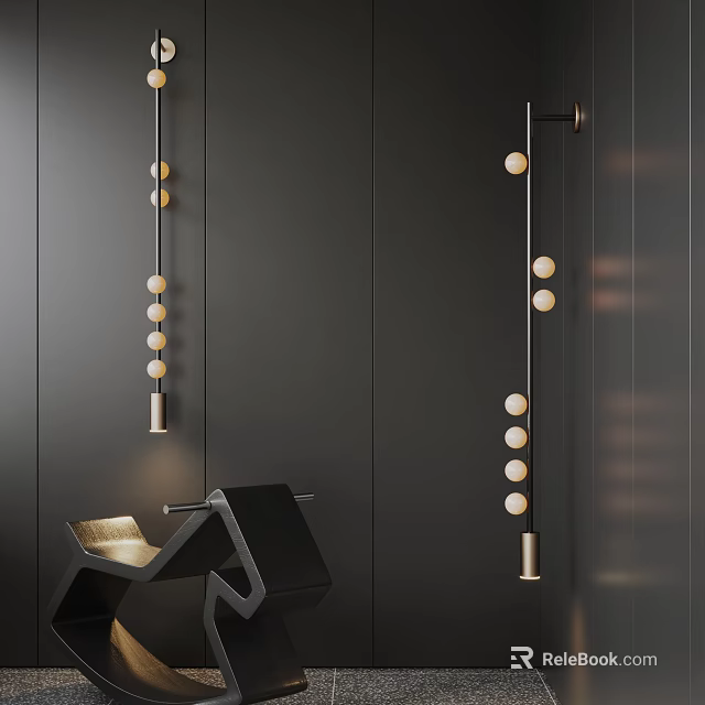 Modern Wall Sconces With Spherical Bulbs On Black Wall Interior Design 3d model 