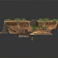 Modern Scene Featuring Broken Stone Walls With Grass Covered Sections 3d model
