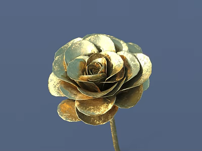 Artisan Crafted Golden Rose Metal Sculpture With Intricate Petal Details And Metallic Shine 3d model