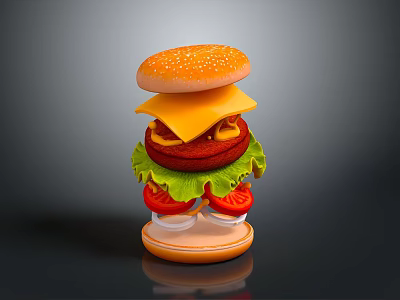 Delicious Hamburger With Fresh Lettuce Tomato And Melted Cheese On Sesame Bun 3d model