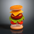 Delicious Hamburger With Fresh Lettuce Tomato And Melted Cheese On Sesame Bun