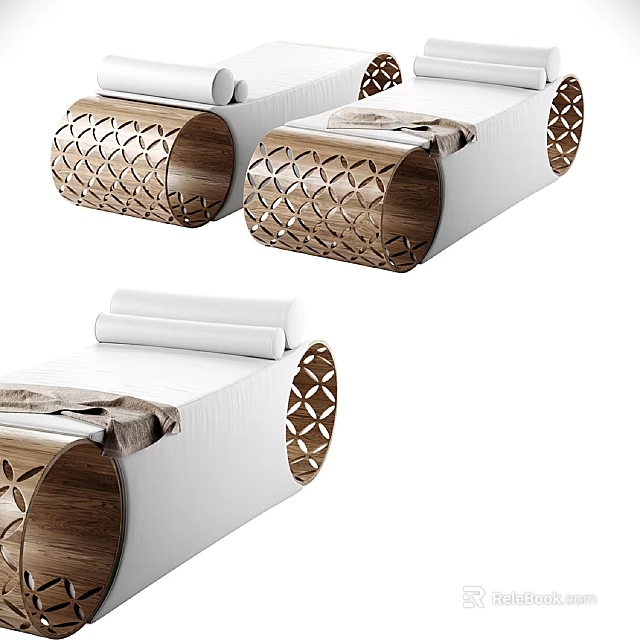 Modern Massage Chair With Wooden Geometric Pattern Frame And White Cushion Design 3d model 