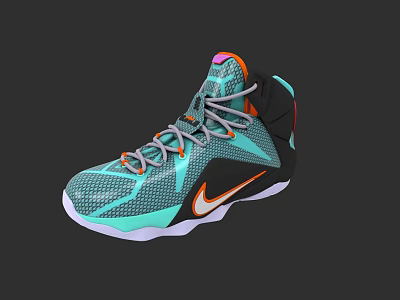 High Top Teal Basketball Shoes With Orange Accents Gray Laces And White Sole 3d model