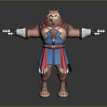 Lion Headed Humanoid Character 3D Model With Blue Red Outfit Armor And Arms Outstretched