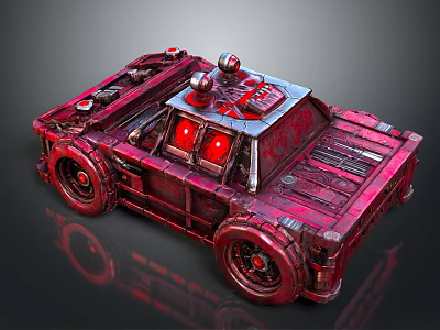 Vintage Red Toy Car With Red Sirens Mechanical Parts And Worn Texture 3d model