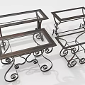 Three Piece Glass Top Furniture Set With Metal Scroll Design Frame And Artistic Curved Legs