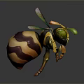 Colorful Winged Bee With Yellow Black Striped Body Green Eyes Artistic Design