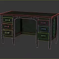 Vintage Green Wooden Desk Featuring Multiple Drawers And Classic Design