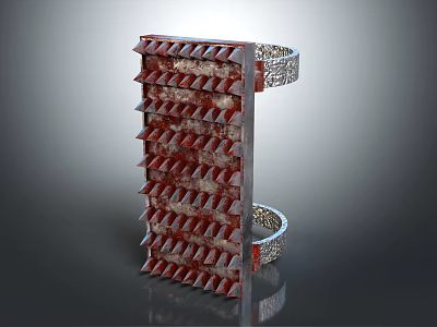 Red Spiked Metal Weapon Design With Armor Like Rings And Sharp Protrusions 3d model