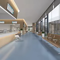 Modern Service Hall Interior With Counters Office Chairs And Displays 3d model