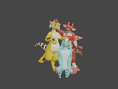 Colorful Fantasy Game And Movie Characters With Animal Features And Vibrant Designs 3d model