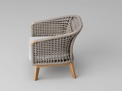 Modern Rattan Single Chair With Woven Design And Wooden Legs For Living Room 3d model