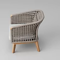 Modern Rattan Single Chair With Woven Design And Wooden Legs For Living Room