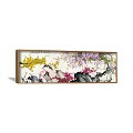 Horizontal Chinese Ink Landscape Painting With Yellow Purple Pink Flowers Rock Formations And Tree Branches