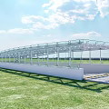 Road Infrastructure with Glass Roof and Metal Frame Set on Green Grass Under Blue Sky