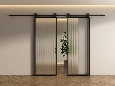 Sliding Barn Door With Glass Panels And Black Frame For Minimalist Interior Design 3d model
