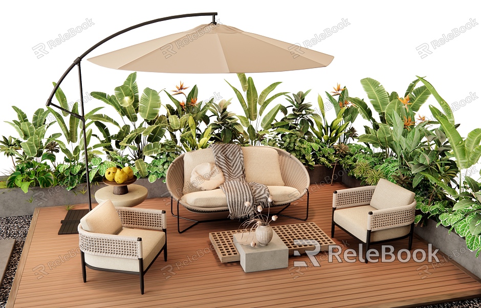 Outdoor sofa outdoor chair plant pile plant combination flower pool flowers and plants model