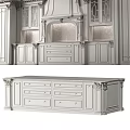 Classical Kitchen Cabinets With Marble Island Countertop And Carved Decorative Details