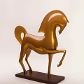 Golden Horse Shaped Decorative Figurine Set With Wooden Base And Modern Design