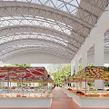 Spacious Department Store Interior With Arched Ceiling Fresh Produce Meat Section And Organized Shelves
