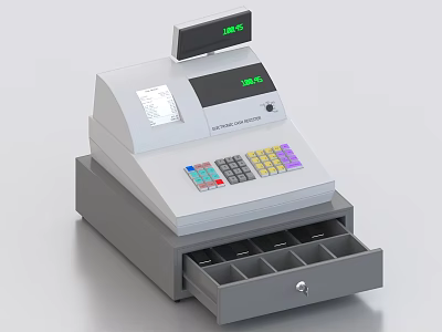 Commercial Equipment Cash Register with Large Display Screen Colorful Keypad Cash Drawer and Receipt Printer 3d model