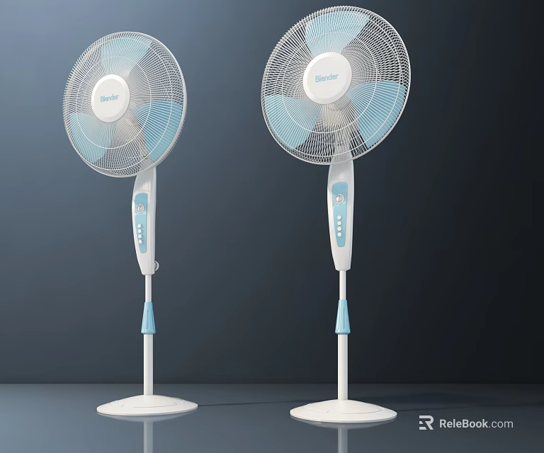 Two White And Light Blue Standing Air Cooler Fans With Adjustable Height Design 3d model 