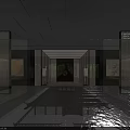 Contemporary Exhibition Hall Interior Featuring Symmetrical Pillars Display Cabinets Central Platform And Scenic Window View